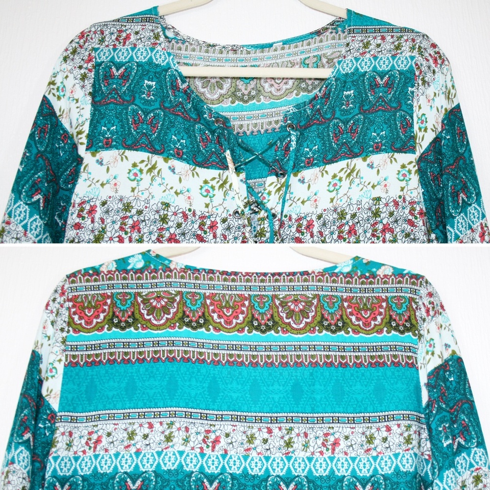 Floral/Paisley/Aztec Lace-Up Boho Dress NWOT - Picture 5 of 8